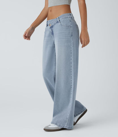 Halara Flex™ Baggy Jeans Low Rise mit Knopf und Reißverschluss, mehreren Taschen, weitem Bein