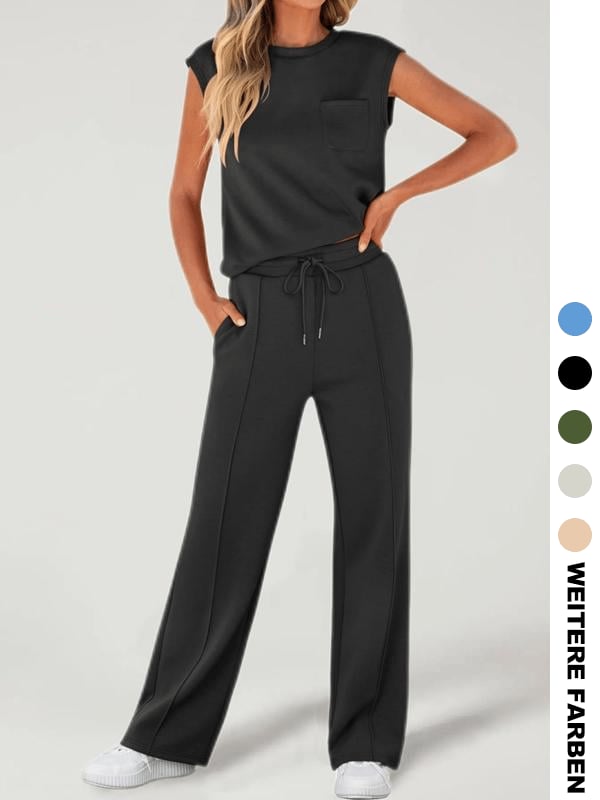 🔥Zweiteiliges Damen-Set aus einfarbigem Tanktop und weiten Hosen mit Kordelzug
