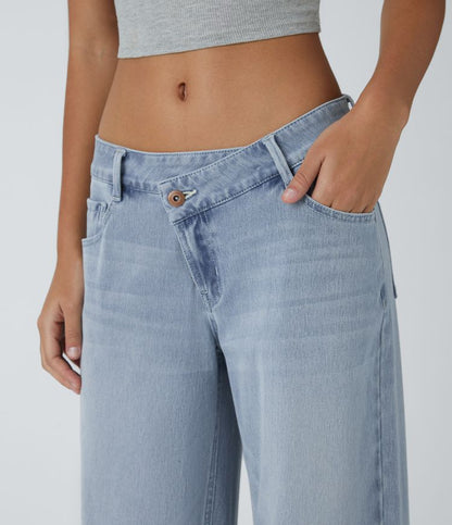 Halara Flex™ Baggy Jeans Low Rise mit Knopf und Reißverschluss, mehreren Taschen, weitem Bein
