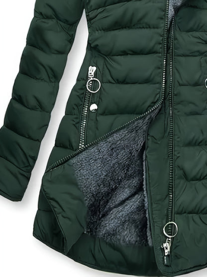 Damens Winterjacke mit Fleecefutter - Langarm-Kapuzenmantel in Relaxed Fit, Reißverschluss vorne für kaltes Wetter