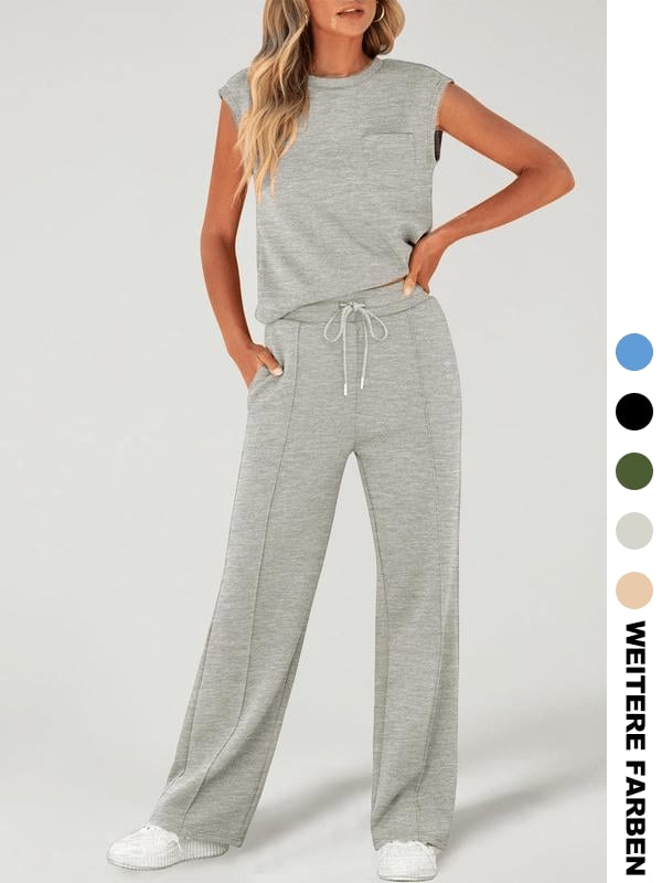 🔥Zweiteiliges Damen-Set aus einfarbigem Tanktop und weiten Hosen mit Kordelzug