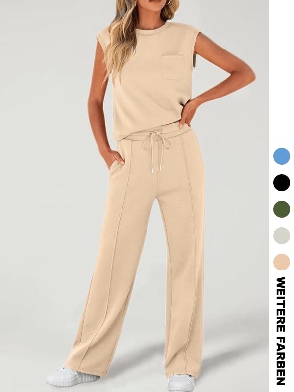 🔥Zweiteiliges Damen-Set aus einfarbigem Tanktop und weiten Hosen mit Kordelzug