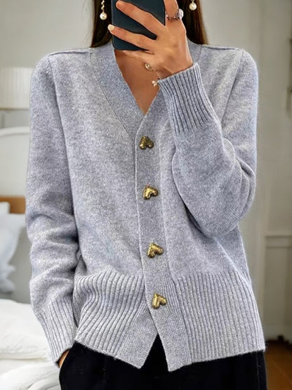 Clara – Cardigan mit Herzknöpfen im Strick-Look